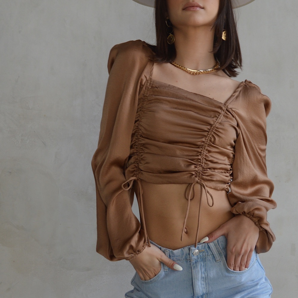 Mocha Latte Top Long Sleeve Crop